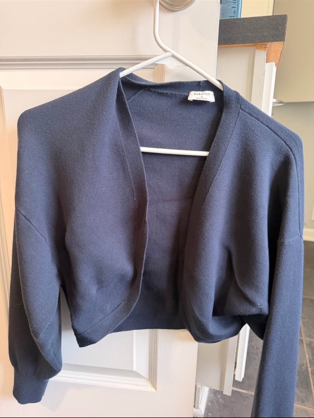 Aritzia Navy Cropped Open-Front Cardigan